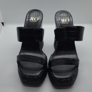 Jennifer Lopez Black Croc-Embossed Platform Heels